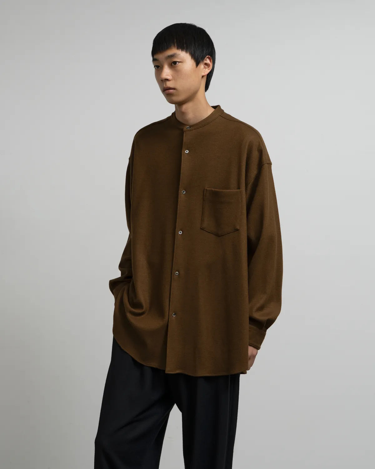 Graphpaper / Wool Smooth Flannel Oversized Band Collar Shirt (GU263-50522B)