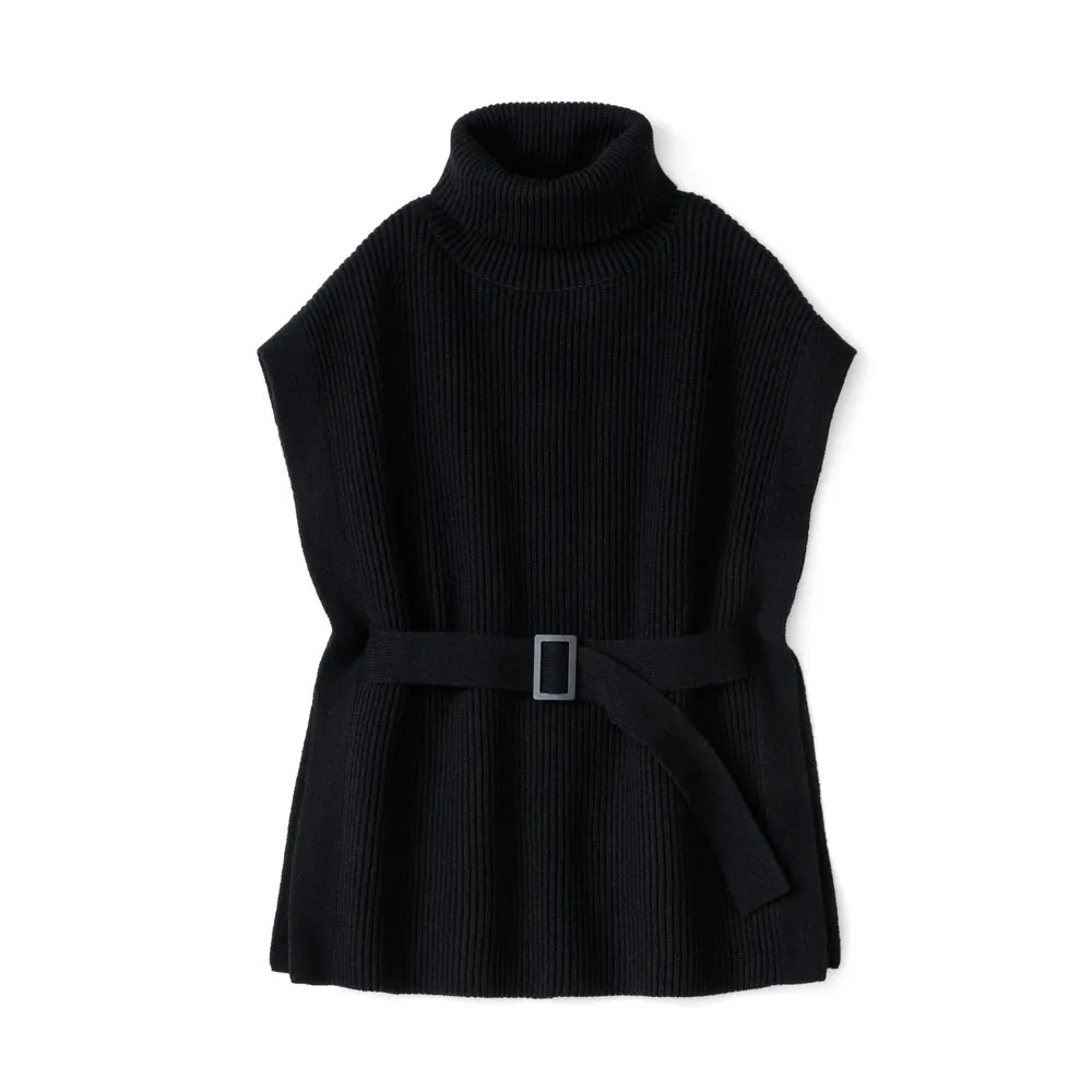 Graphpaper の Fine Wool Rib Knit High Neck Belted Vest (GL243-80164)