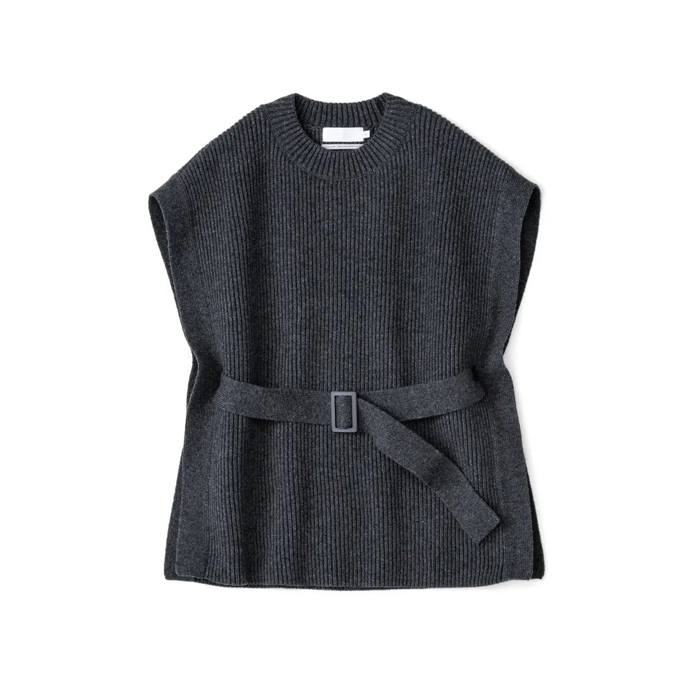 Graphpaper / Fine Wool Rib Crew Neck Belted Vest (GL243-80165)