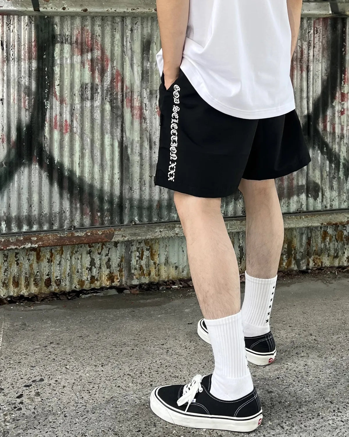 GOD SELECTION XXX / Back Gothic Logo Swim Shorts (GX-S26-SW-01)