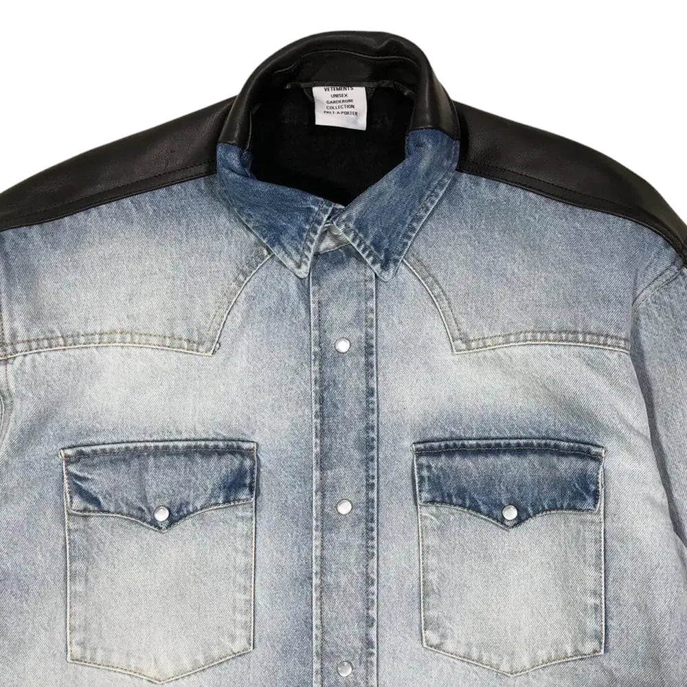 VETEMENTS / DENIM LEATHER MERGED SHIRT (UA66SH520LB2806)