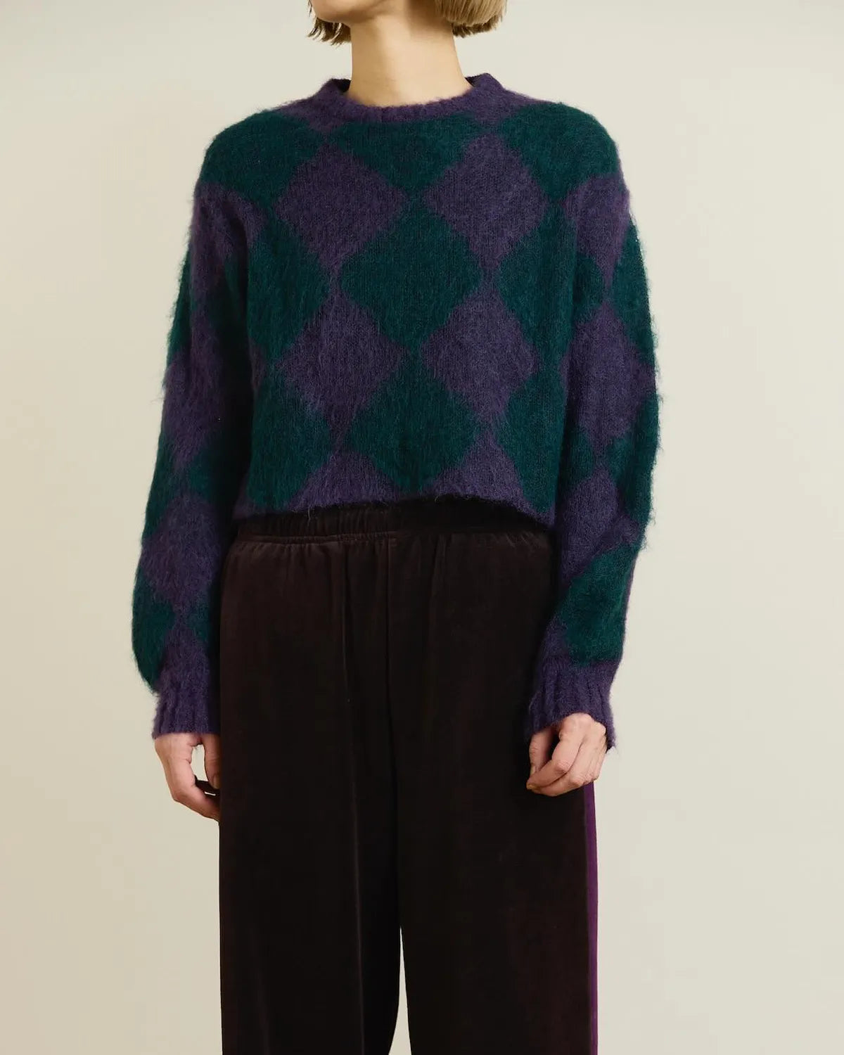 PHEENY / Kid Mohair Diamond Check Crop Top (PA26-KT02)