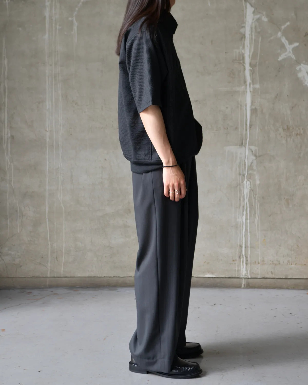 marka / Wool seersucker / Half Zip Shirt (M26B03SH01B)