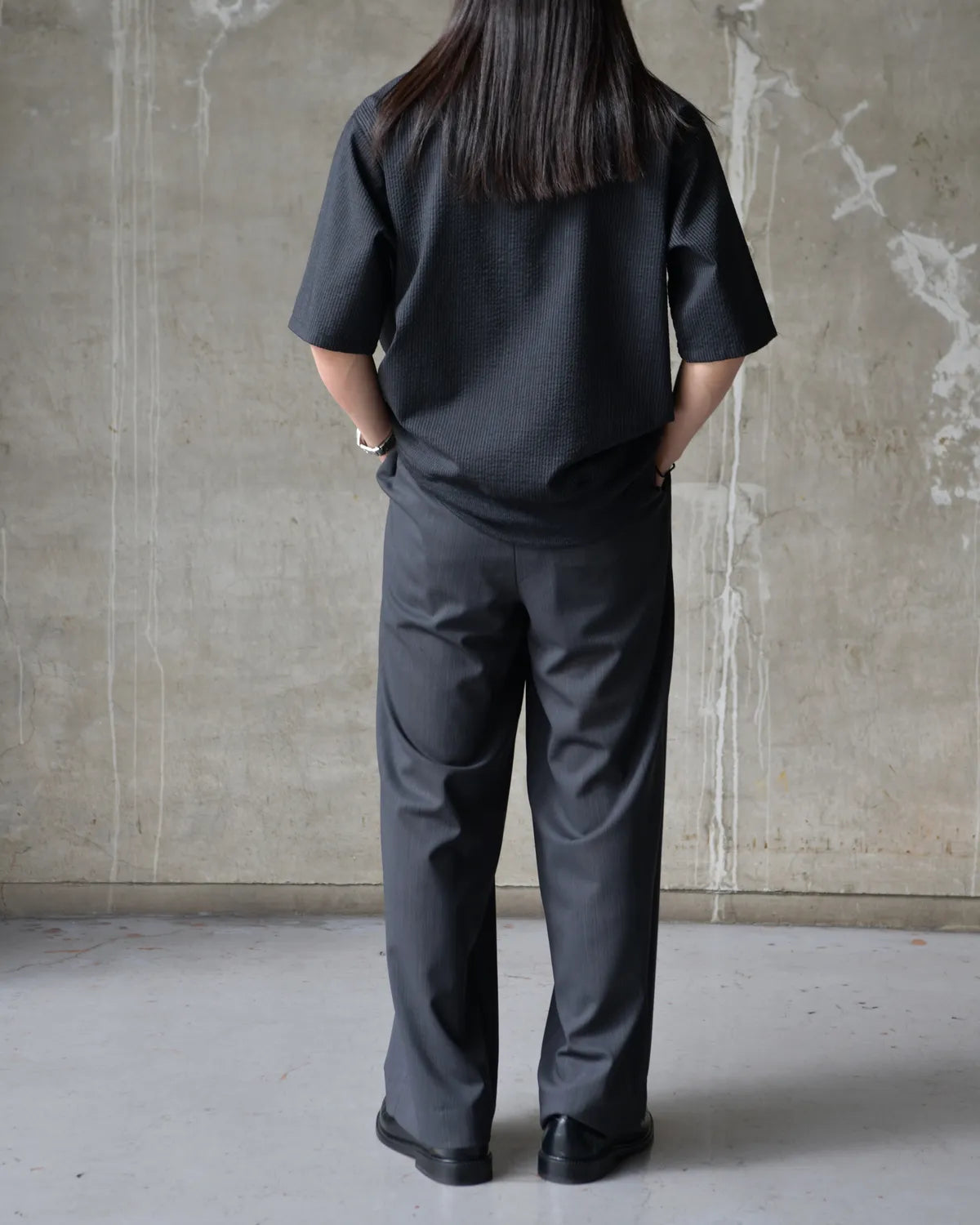 marka / Wool seersucker / Half Zip Shirt (M26B03SH01B)