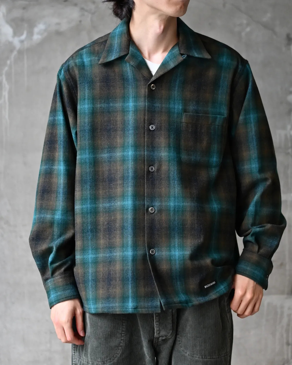 WACKO MARIA × PENDLETON / WOOL OMBRE CHECK OPEN COLLAR SHIRT L/S -TYPE-1- (26FW-WMS-PE01)