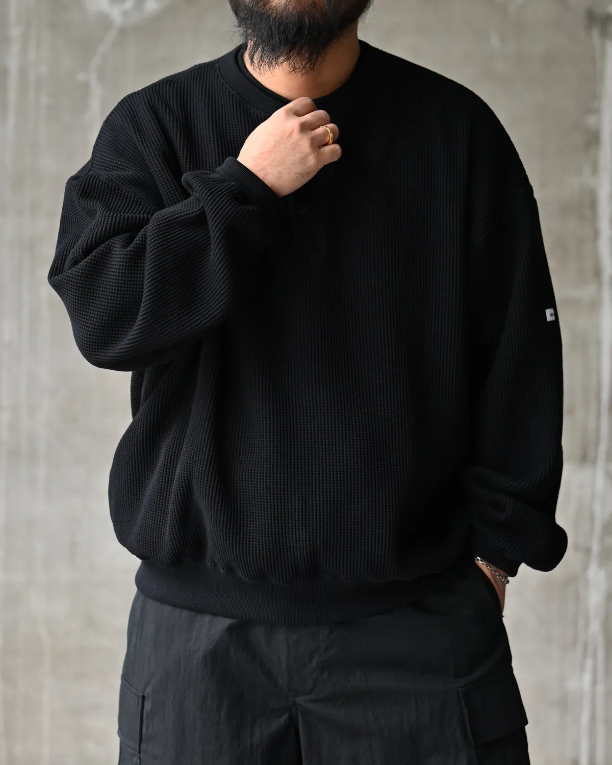 COOTIE PRODUCTIONS / N/C Waffle Henley-Neck Pullover (CTE-26A318)