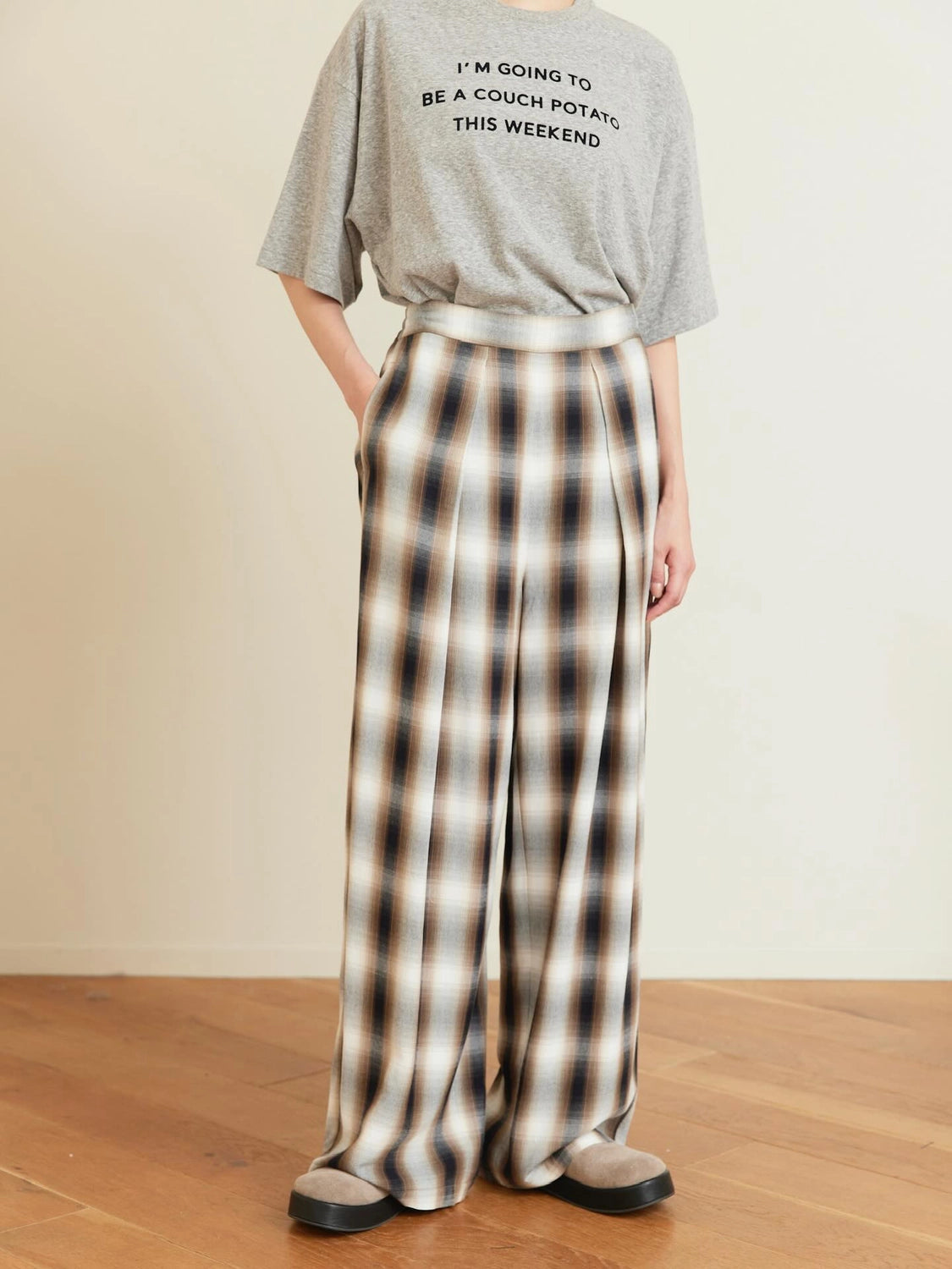 PHEENY / Rayon Ombre Check Gathered Pants (PS26-PT06)