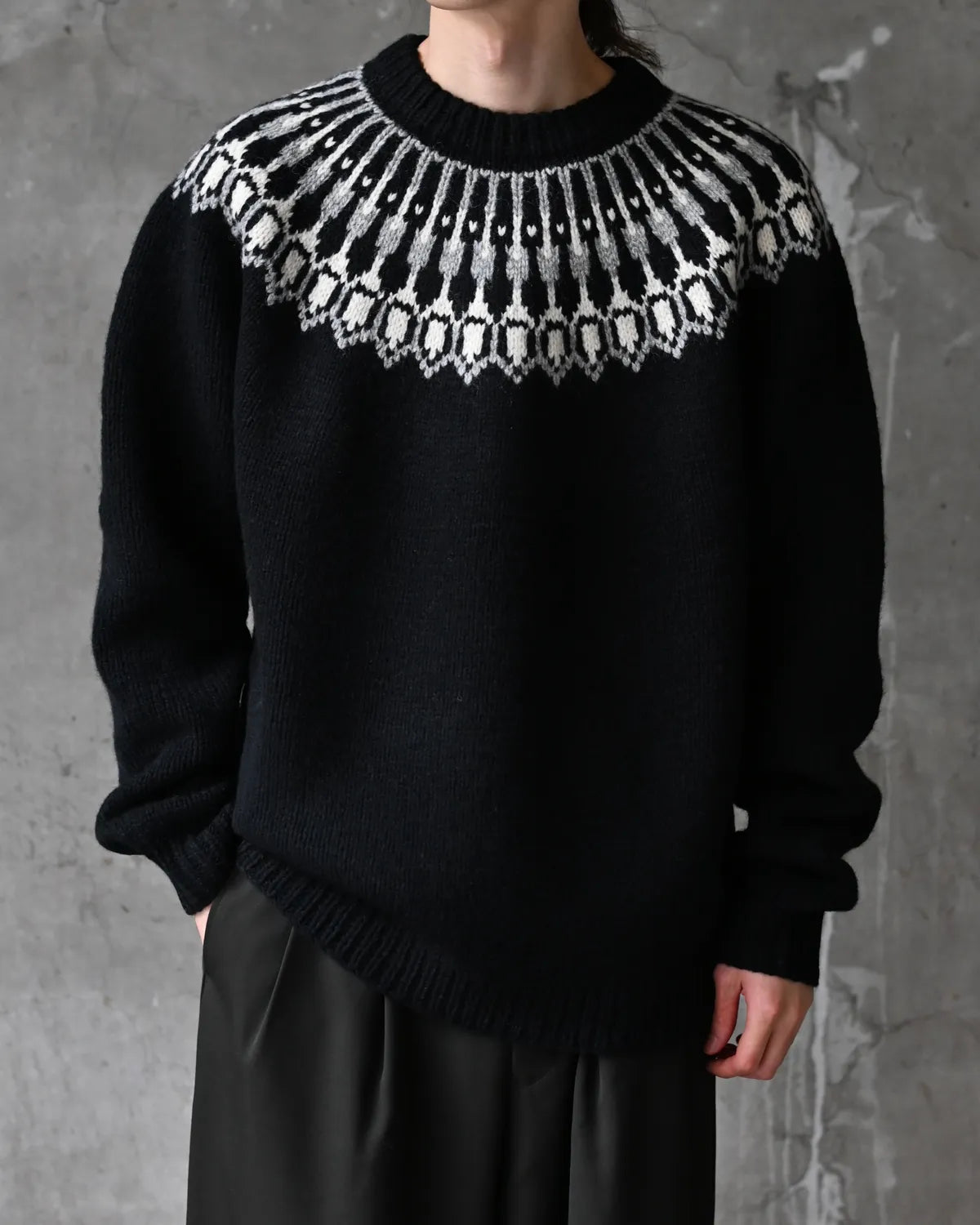 NONNATIVE / EXPLORER HAND-KNIT CREW SWEATER LINCOLN WOOL YARN (NN-K4908)