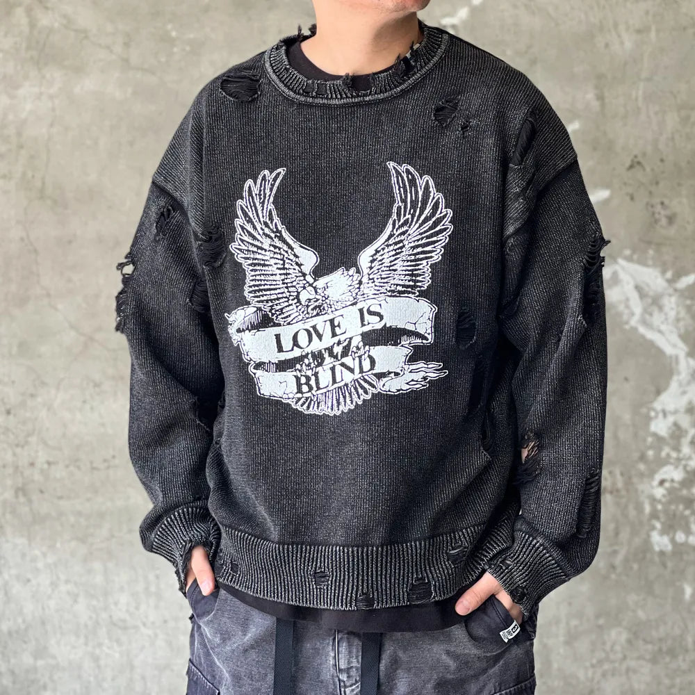 KAMIYA /  Breached Printed Knit Pullover (G13PO053)