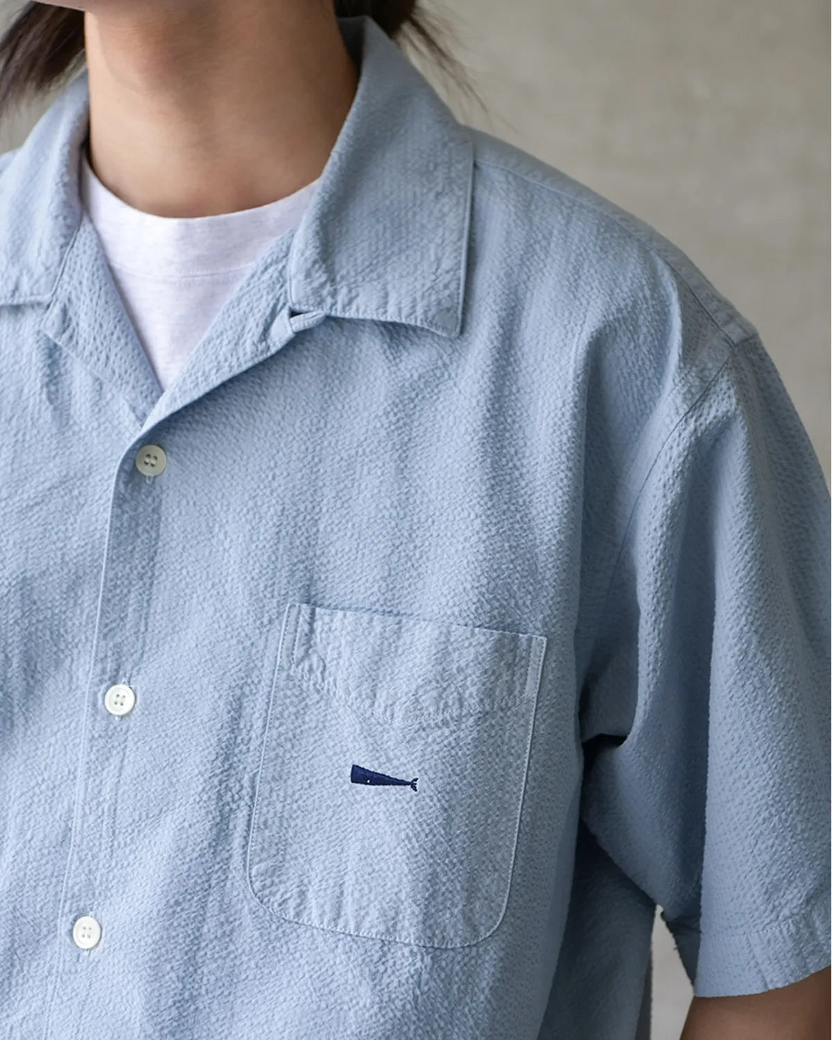 DESCENDANT / S WIND OPEN COLLAR SEERSUCKER SS SHIRT (261WVDS-SHM05)