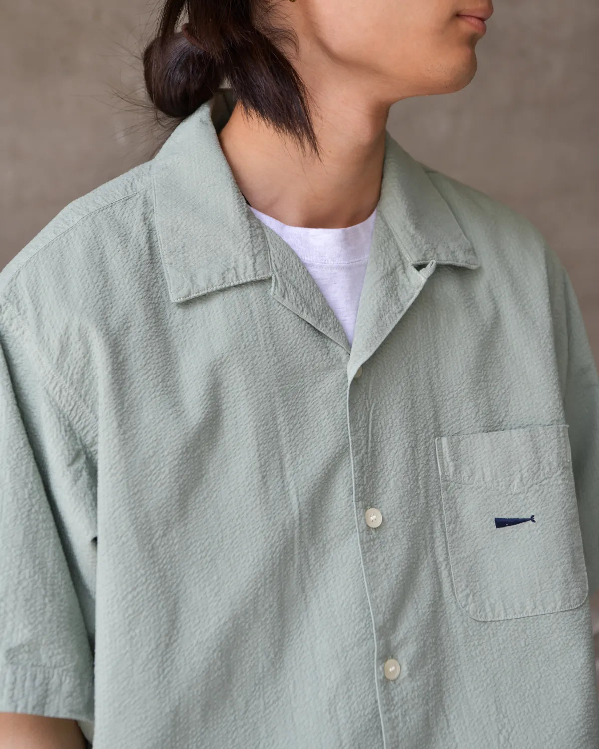 DESCENDANT / S WIND OPEN COLLAR SEERSUCKER SS SHIRT (261WVDS-SHM05)