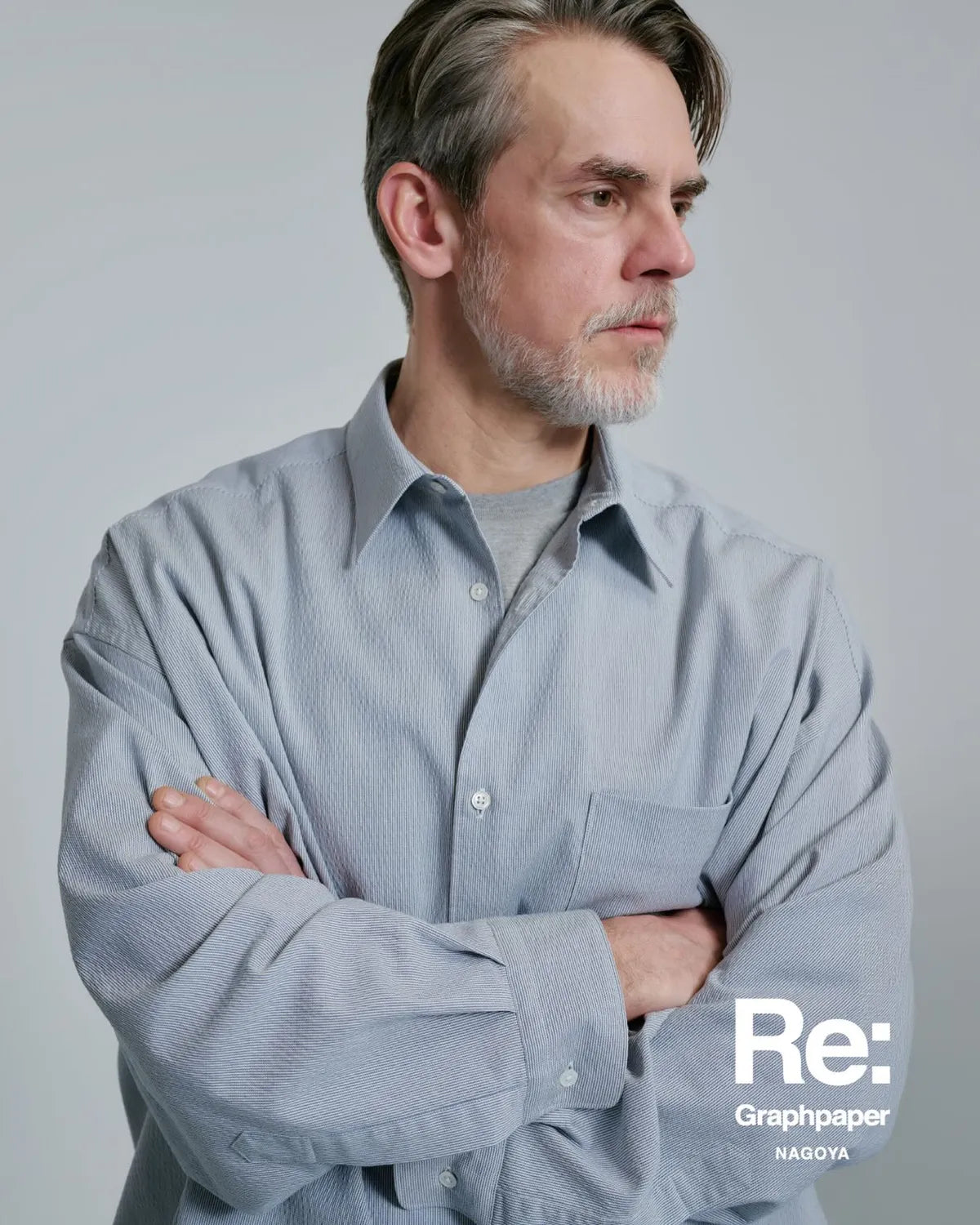 Graphpaper Re: (※Graphpaper NAGOYA EXCLUSIVE) / Hair Line Sucker Stripe L/S Oversized Regular Collor Shirts (GM262-50702N)