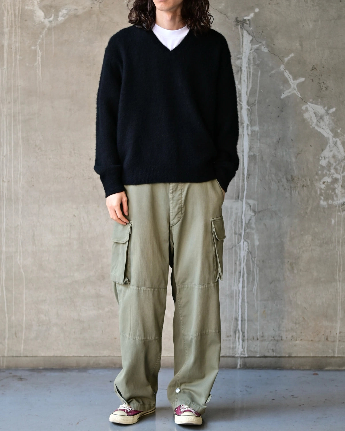 A.PRESSE / Brushed Cashmere Middle Gauge V Neck Sweater (26AAP-03-11)