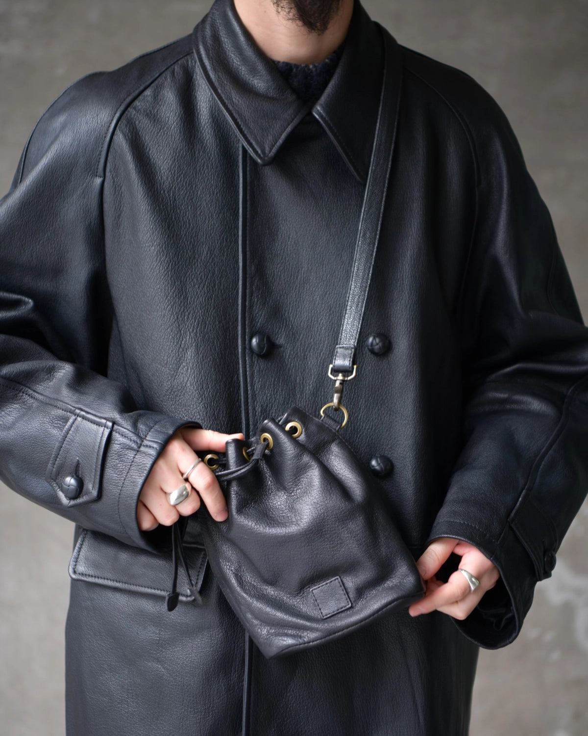 refomed × CCU / CCU LEATHER "KINCHAKU" BAG (REAC-CCU02)