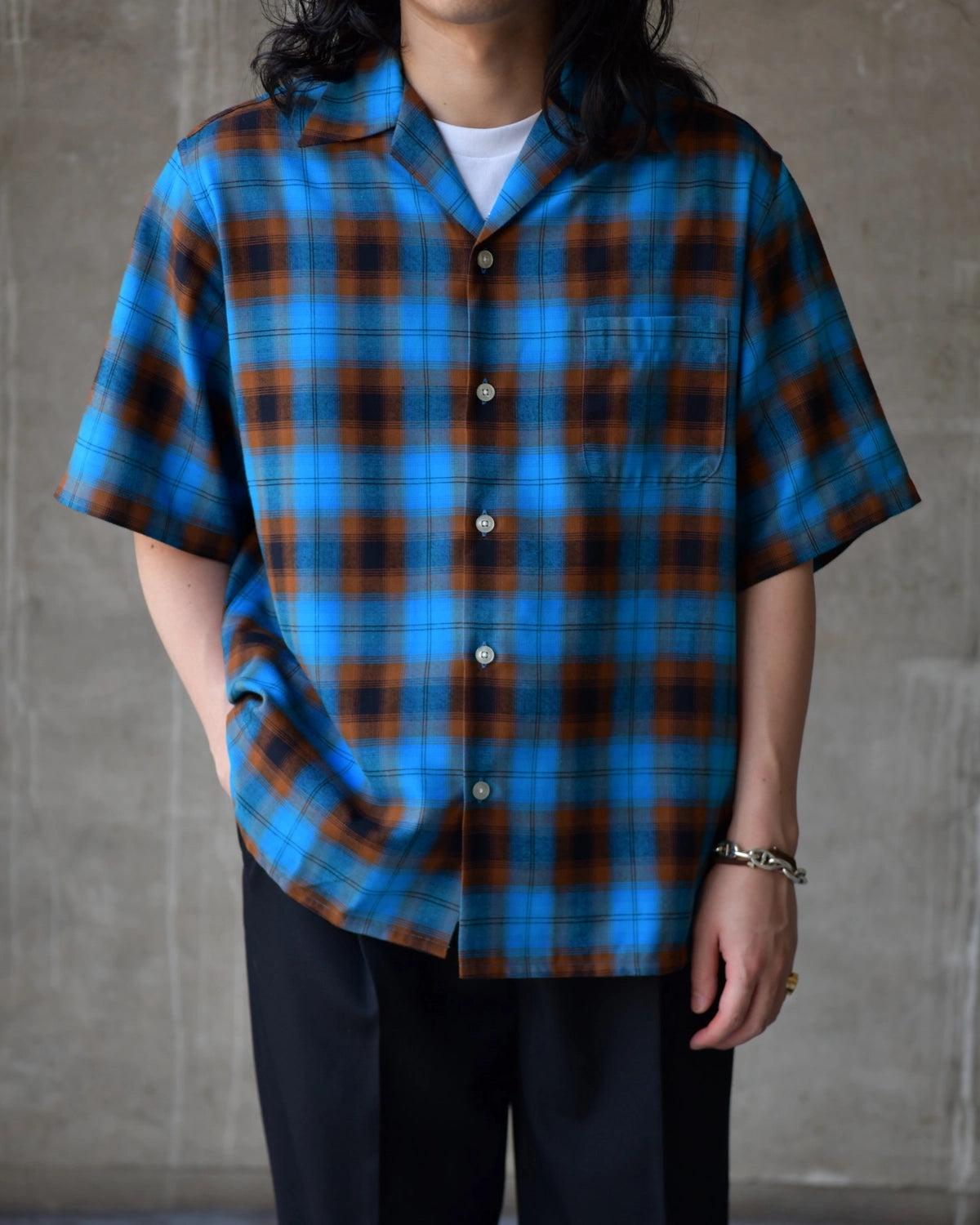 WACKO MARIA / OMBRE CHECK OPEN COLLAR SHIRT S/S -TYPE-2- (26SS-WMS-OC10)