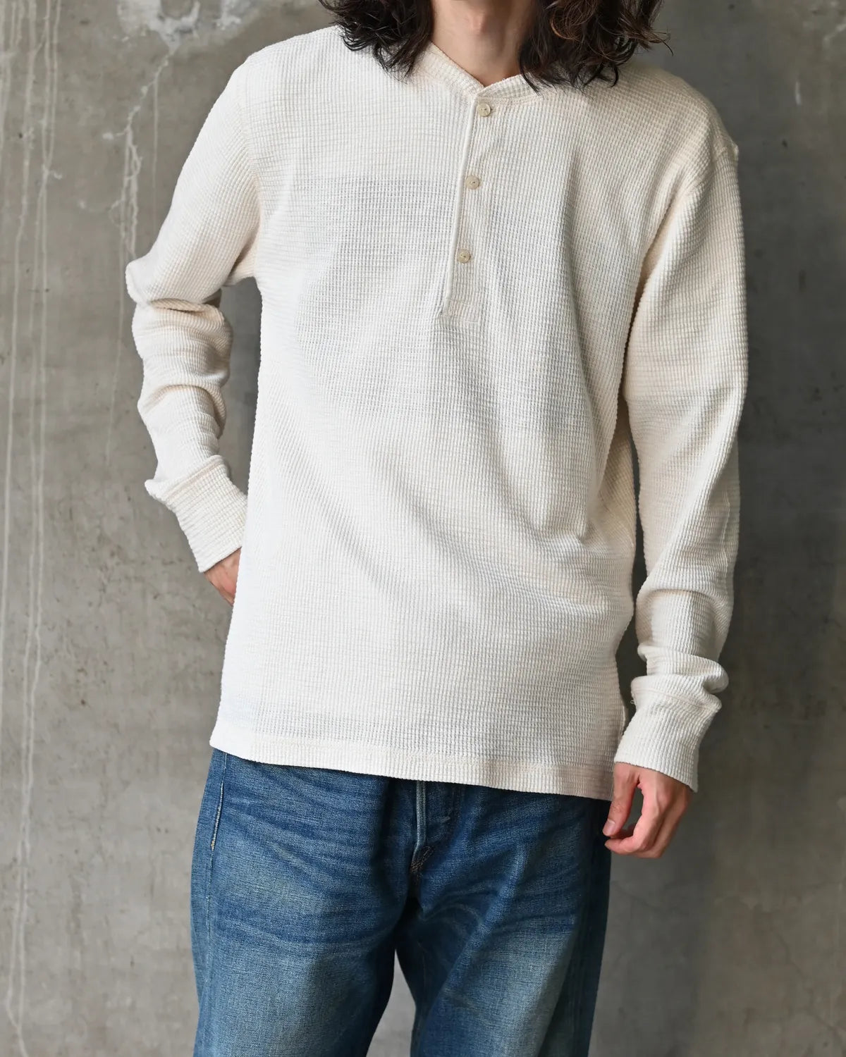 RRL / ガーメントダイド ワッフルニット ヘンリーネック シャツ (MNRRKNI16820215)