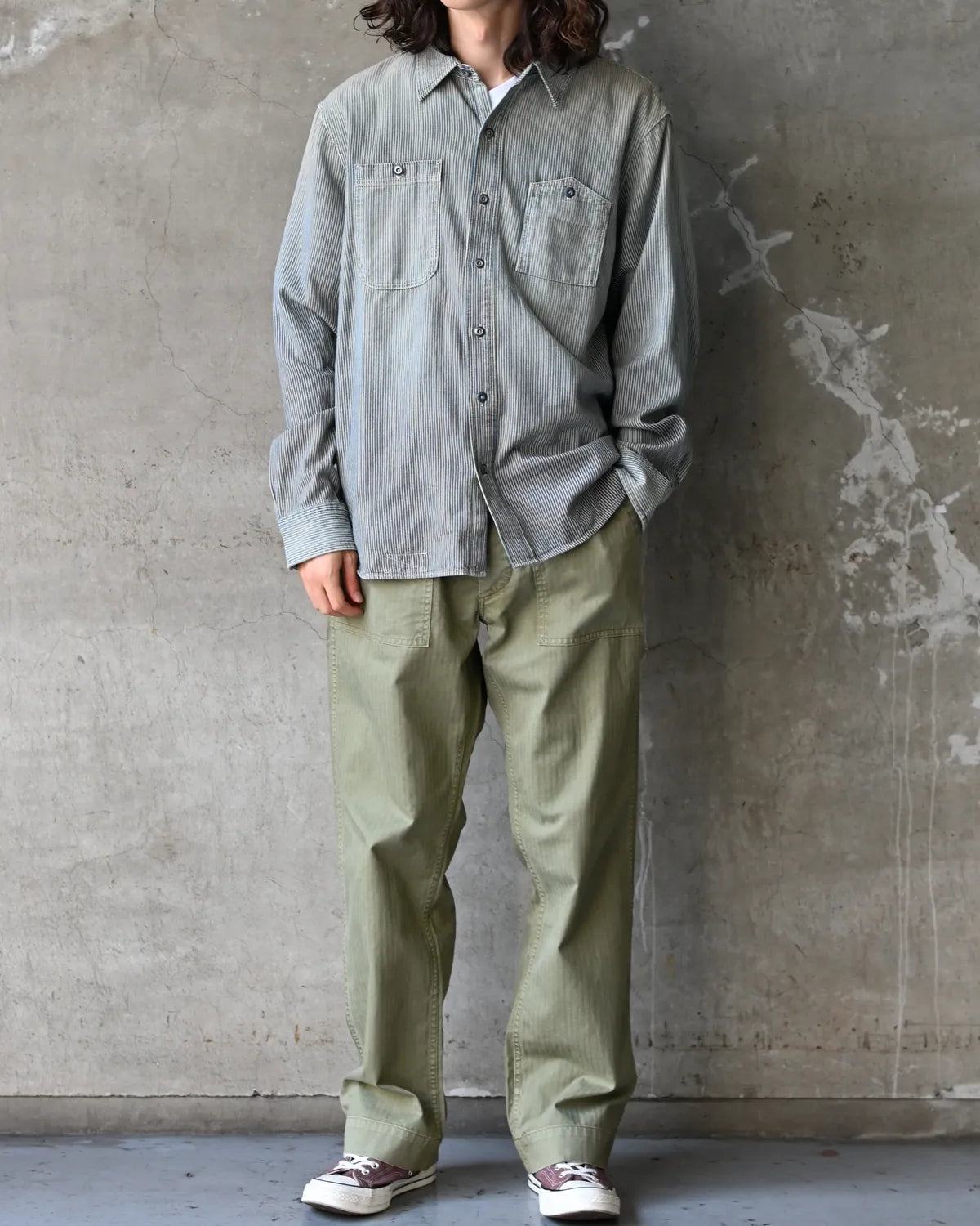 RRL / インディゴ ストライプド ツイル ワークシャツ (MNRRWOV16820430)