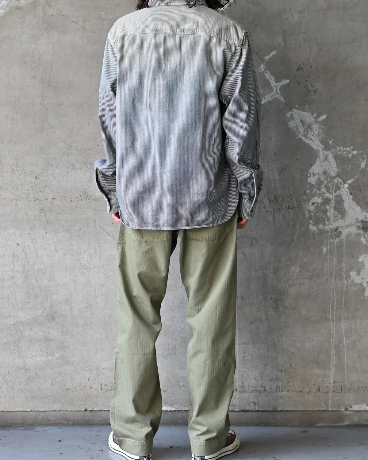 RRL / インディゴ ストライプド ツイル ワークシャツ (MNRRWOV16820430)