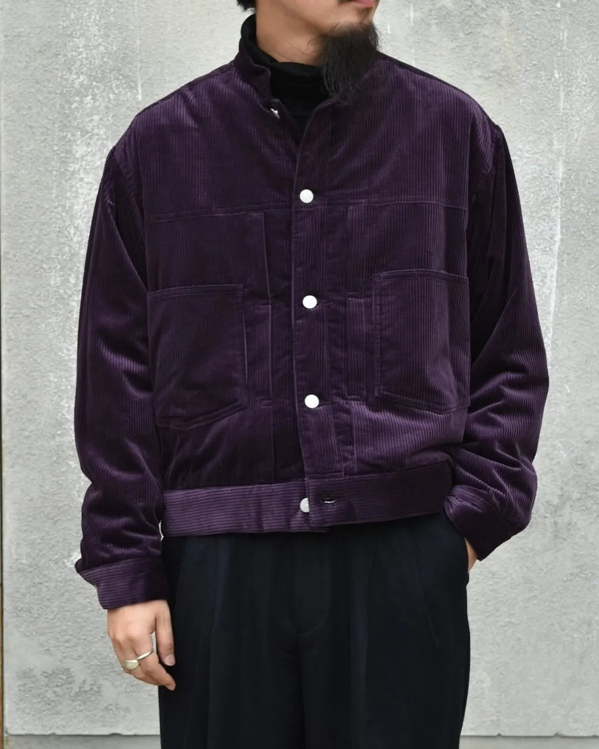 MARKAWARE / Organic Cotton 6-Wale Corduroy Puffed Mandarin Collar Work Jacket (A25C13BL01C)