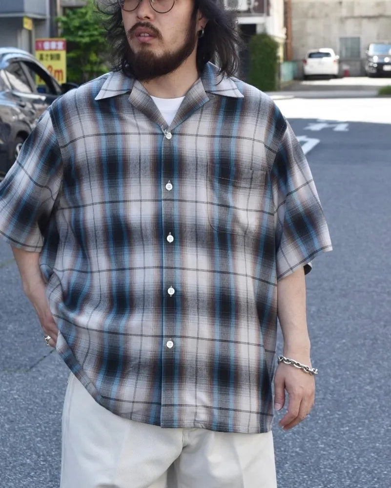 WACKO MARIA / OMBRE CHECK OPEN COLLARSHIRT S/S - TYPE-2 (24SS-WMS-OC11)