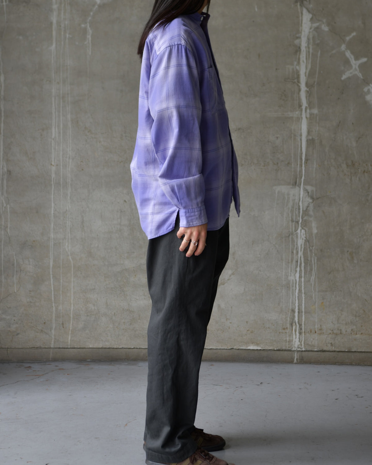NONNATIVE / OFFICER STAND COLLAR L/S SHIRT COTTON TWILL OMBRE CHECK by Rafu (NN-S4806)
