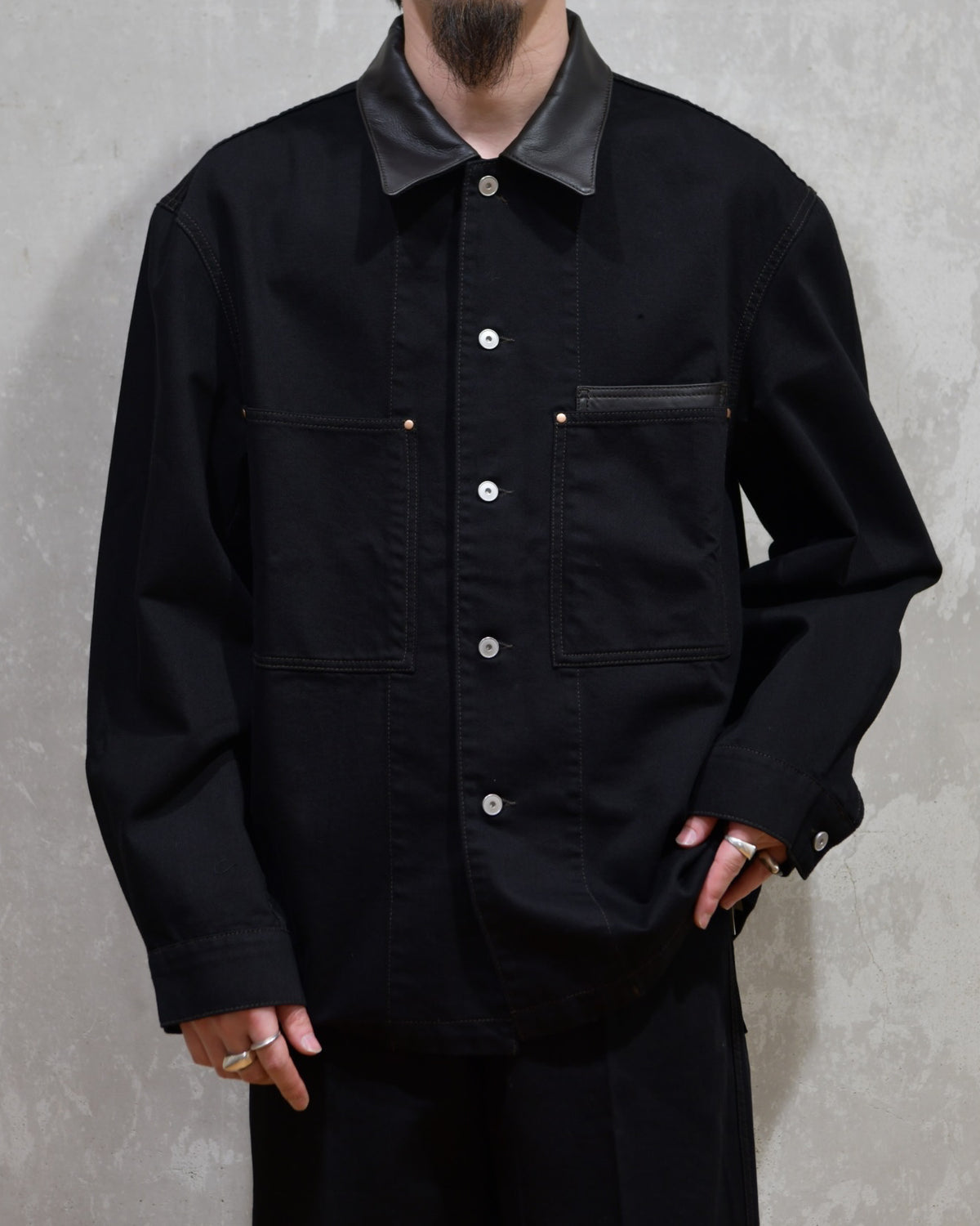LEMAIRE / WORKWEAR OVERSHIRT WITH LEATHER COLLAR (SH1261 LD1071)