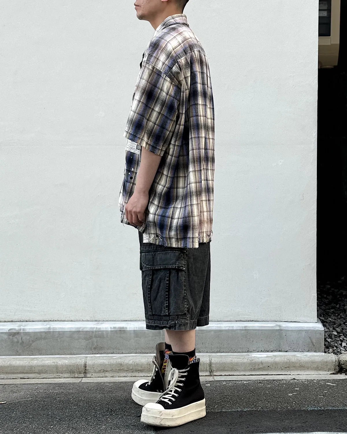 Maison MIHARA YASUHIRO / Embellished Sticker Short Sleeve Check Shirt (A16SH087)