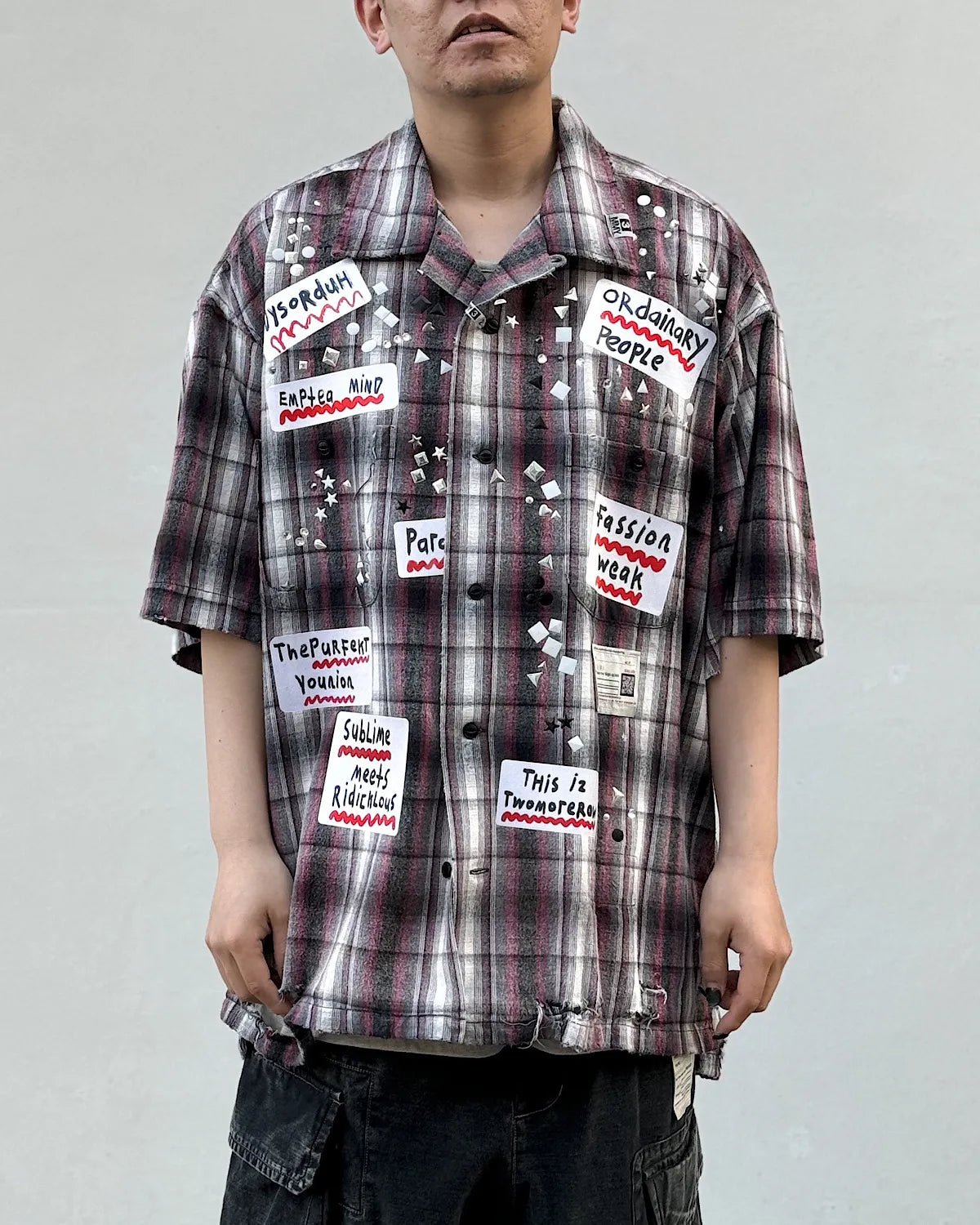 Maison MIHARA YASUHIRO / Embellished Sticker Short Sleeve Check Shirt (A16SH087)