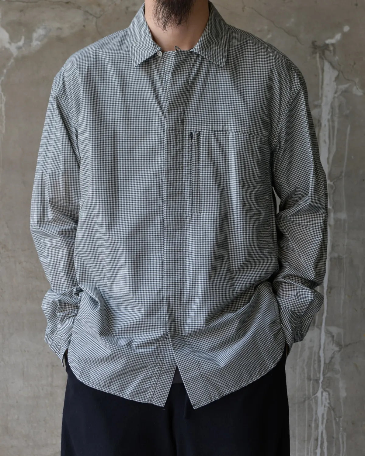 NTN / COTTON SILK GINGHAM CHECK ZIP OPEN SHIRT (N006-041123)