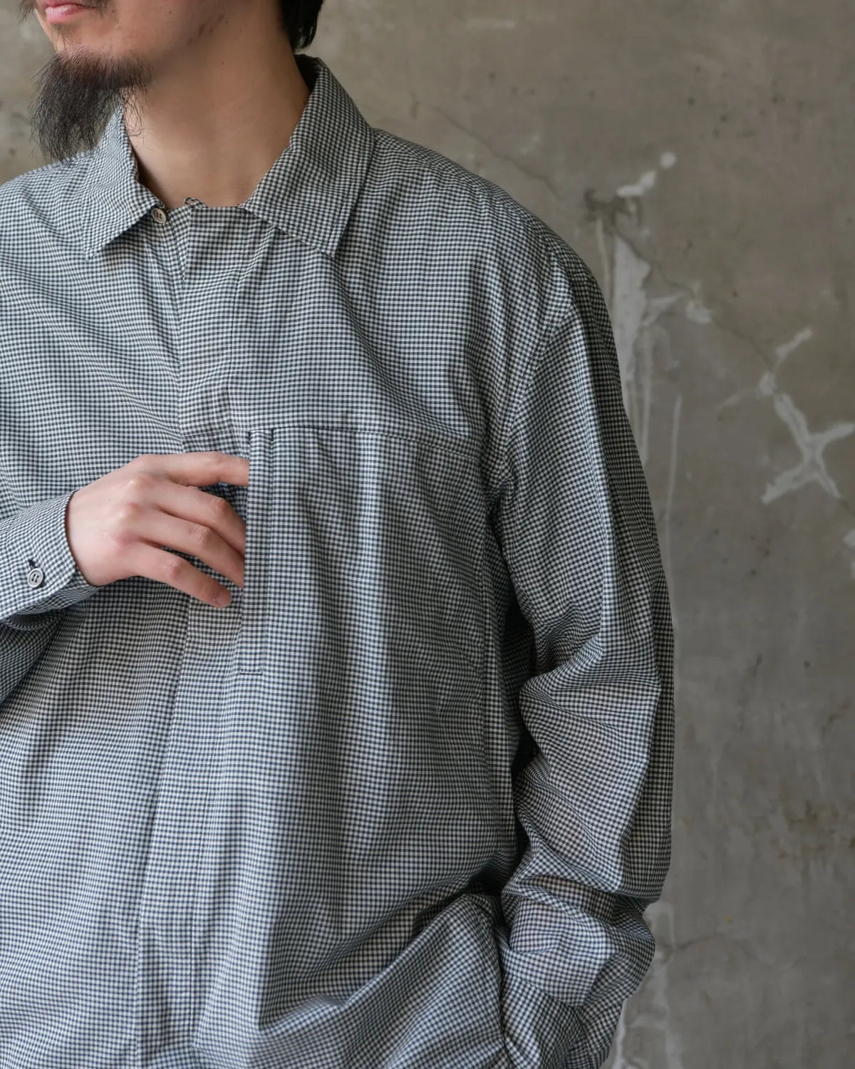 NTN / COTTON SILK GINGHAM CHECK ZIP OPEN SHIRT (N006-041123)