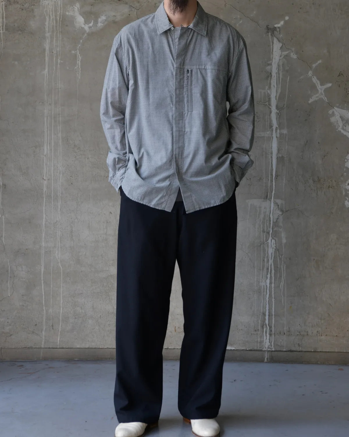 NTN / COTTON SILK GINGHAM CHECK ZIP OPEN SHIRT (N006-041123)