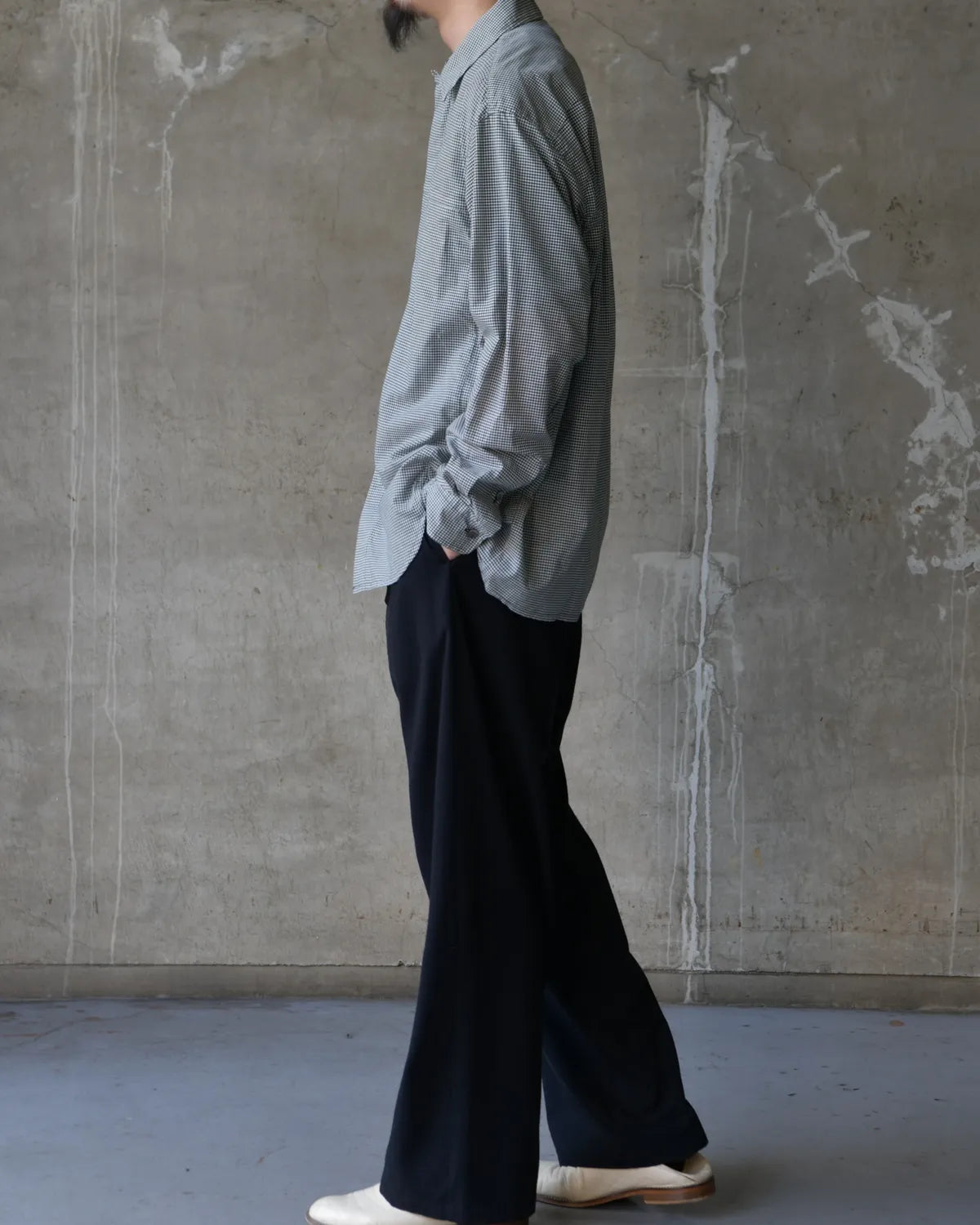 NTN / COTTON SILK GINGHAM CHECK ZIP OPEN SHIRT (N006-041123)