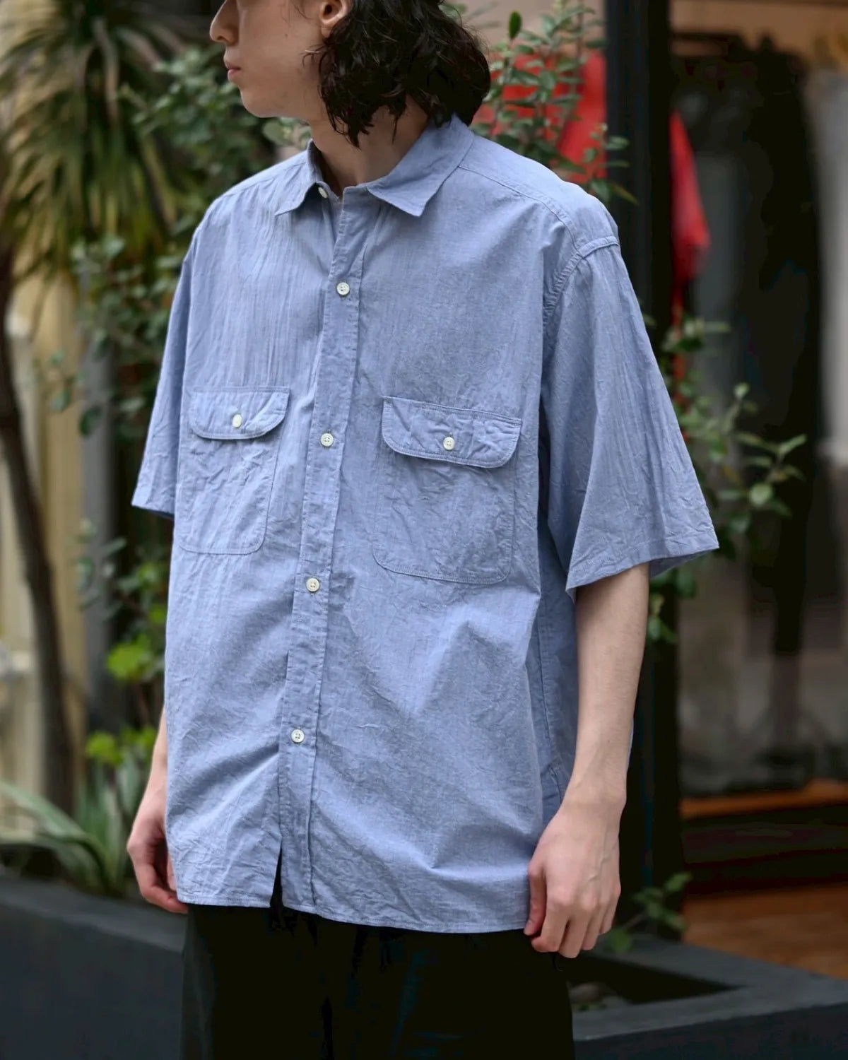blurhmsROOTSTOCK / Hard Twist Chambray Work Shirt S/S (bROOTS26S4)