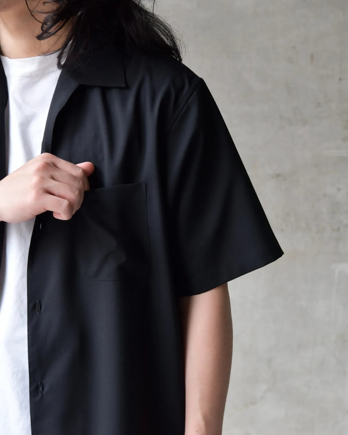 MARKAWARE / Organic Wool 2/80 Tropical / Italian Open Collar S/S Shirt (A26B04SH02B)