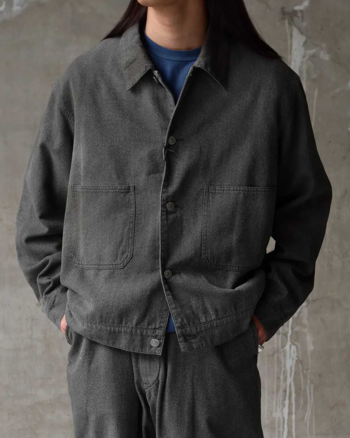 A.PRESSE / Vintage Black Chambray Work Jacket (26SAP-01-47)