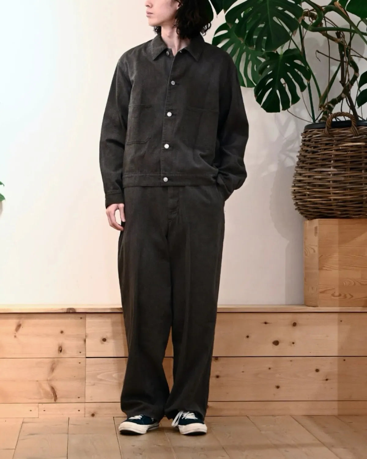 A.PRESSE / Vintage Black Chambray Work Jacket (26SAP-01-47)