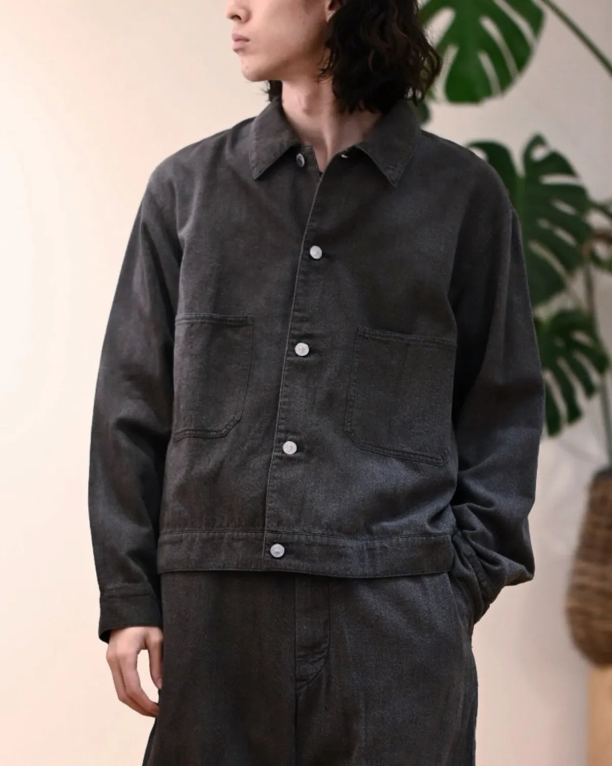 A.PRESSE / Vintage Black Chambray Work Jacket (26SAP-01-47)