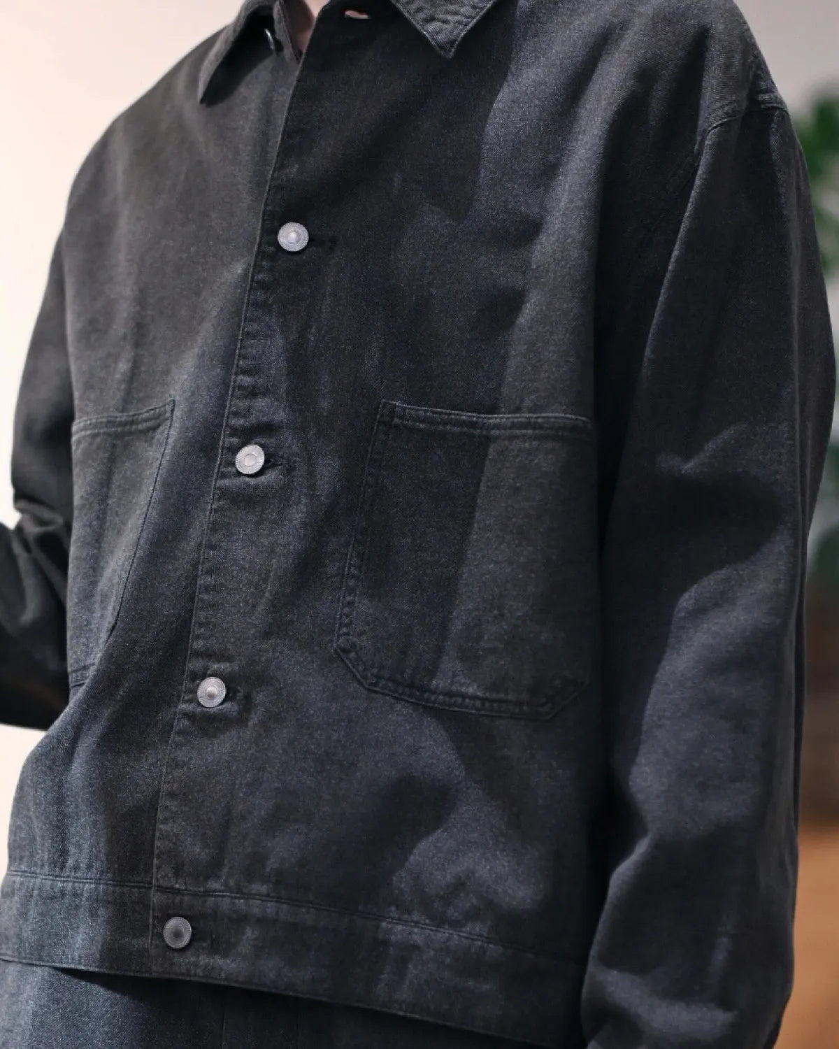 A.PRESSE / Vintage Black Chambray Work Jacket (26SAP-01-47)