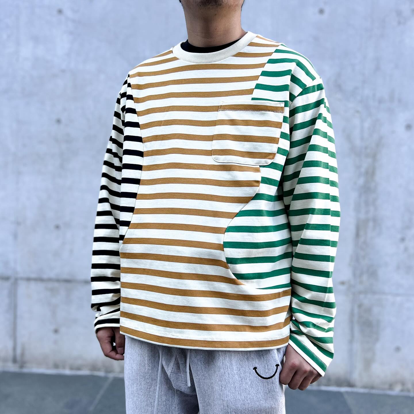 BRAIN DEAD / Organic Paneled Stripe LS Shirt