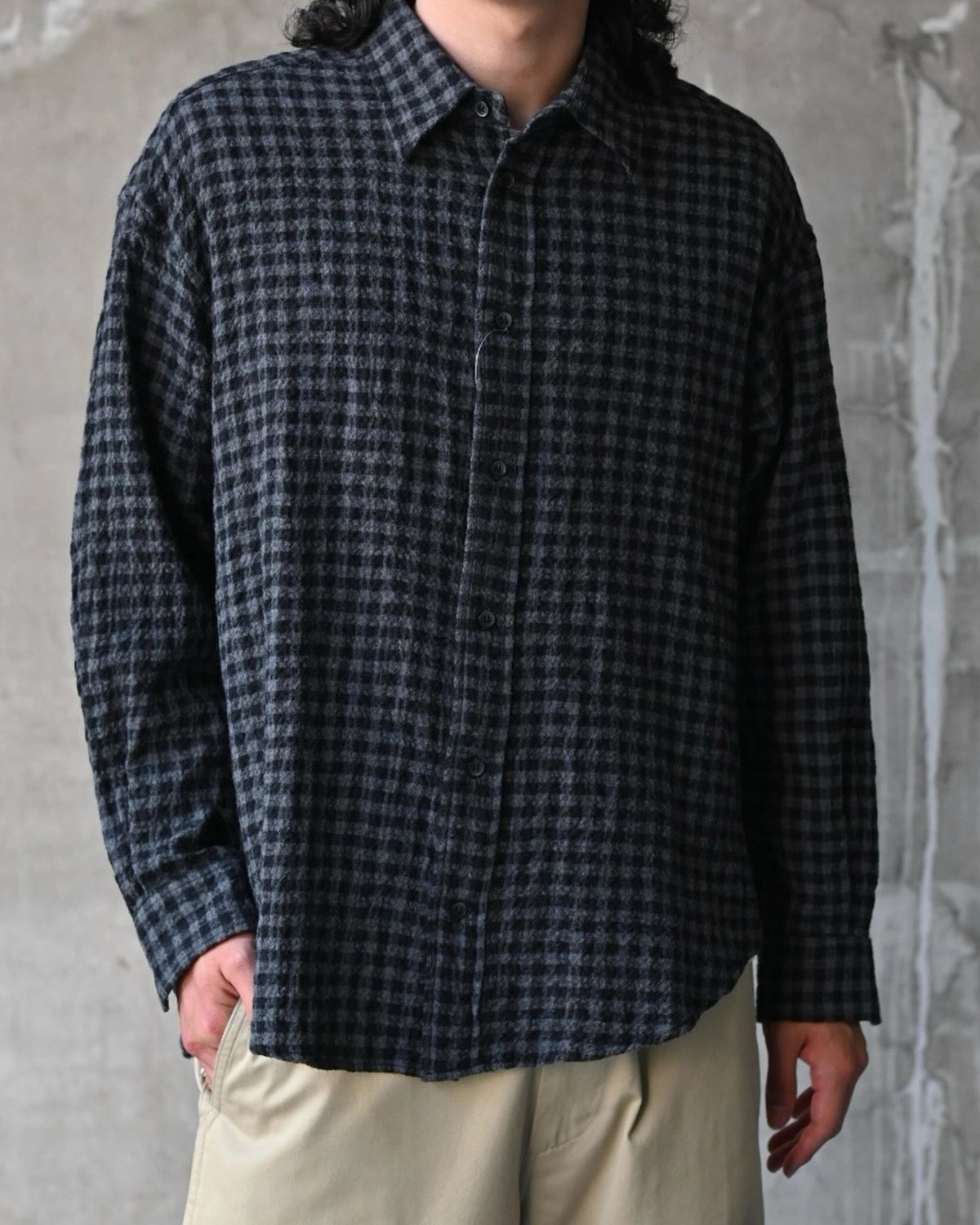 is-ness / Ripple Check Shirt (26AW_10_UN22SHLS02-C)
