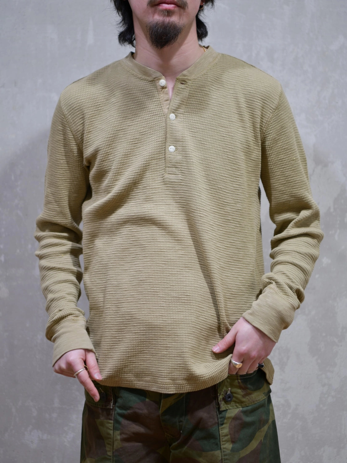 RRL / ガーメントダイド ワッフルニット ヘンリーネック シャツ(MNRRKNI16820214)