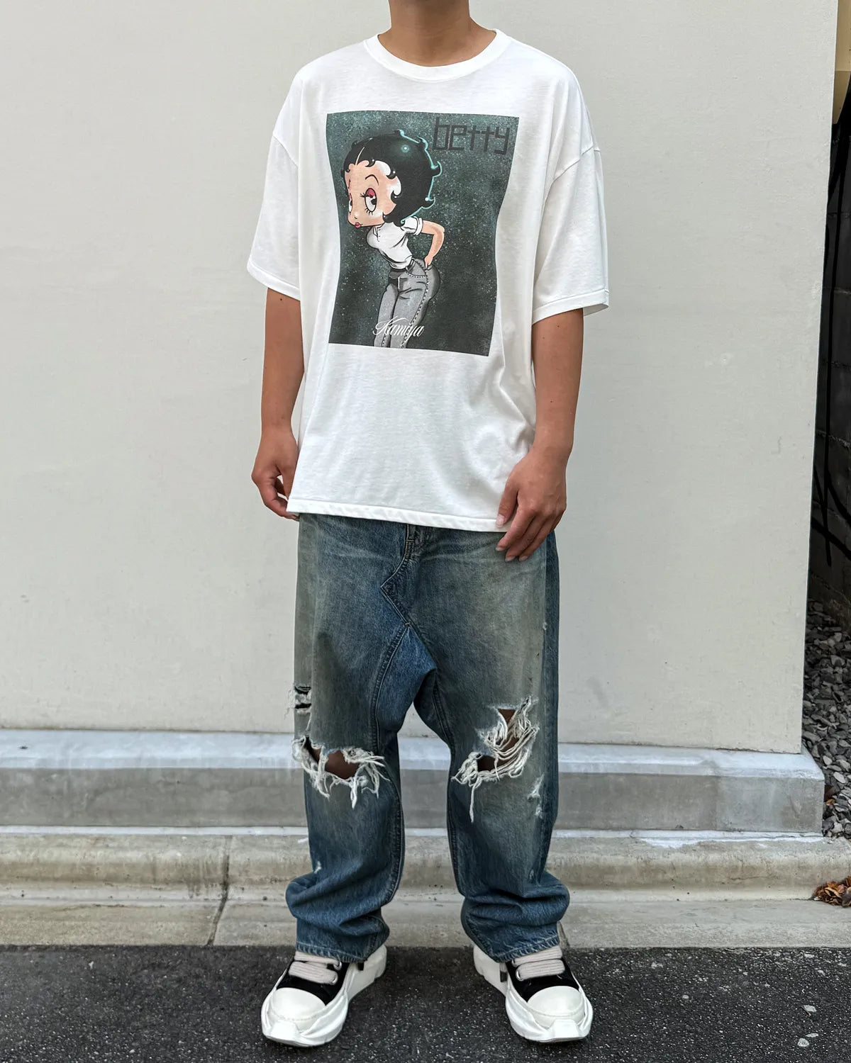 KAMIYA × Betty Boop / "I’m coming out" Betty BoopTM Distressed T-shirt (G17TS114)