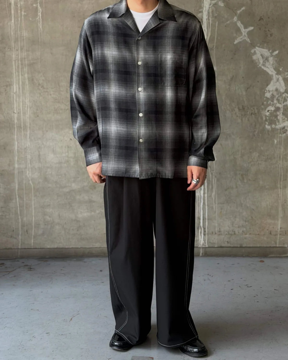 WACKO MARIA / OMBRE CHECK OPEN COLLAR SHIRT -TYPE-1- (26FWE-WMS-OC01)
