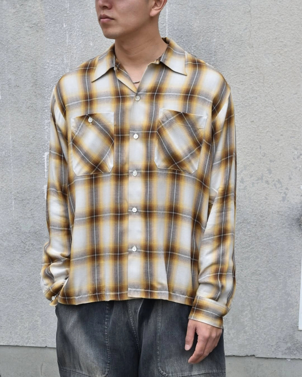 MINEDENIM Ombre Check Open Collar L/S SH MINEDENIM - C MINEDENIM Ombre Check Open Collar L/S SH MINEDENIM - C