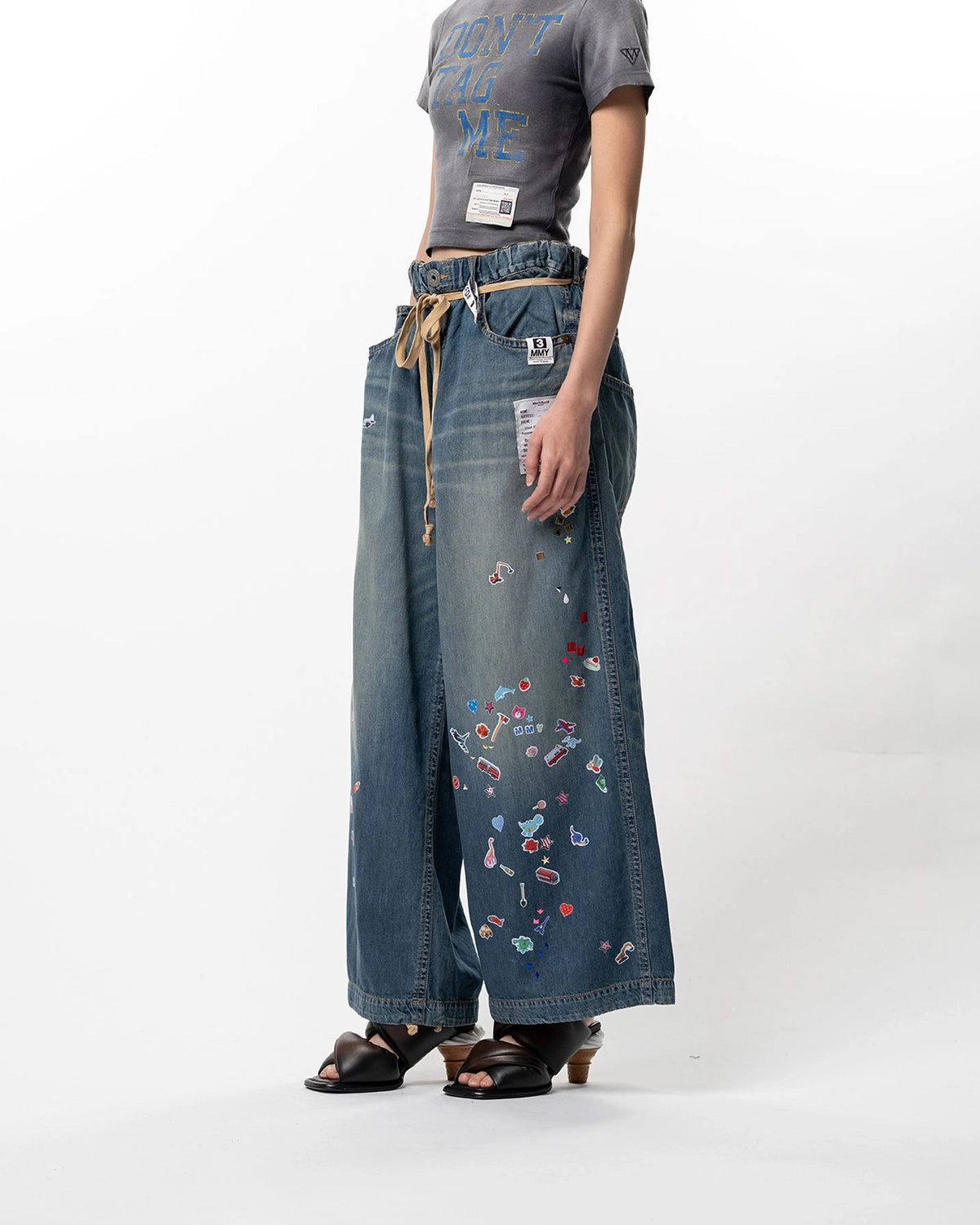Maison MIHARA YASUHIRO / Kids Sticker Printed Wide Denim Pants -Women's- (K16PT342)