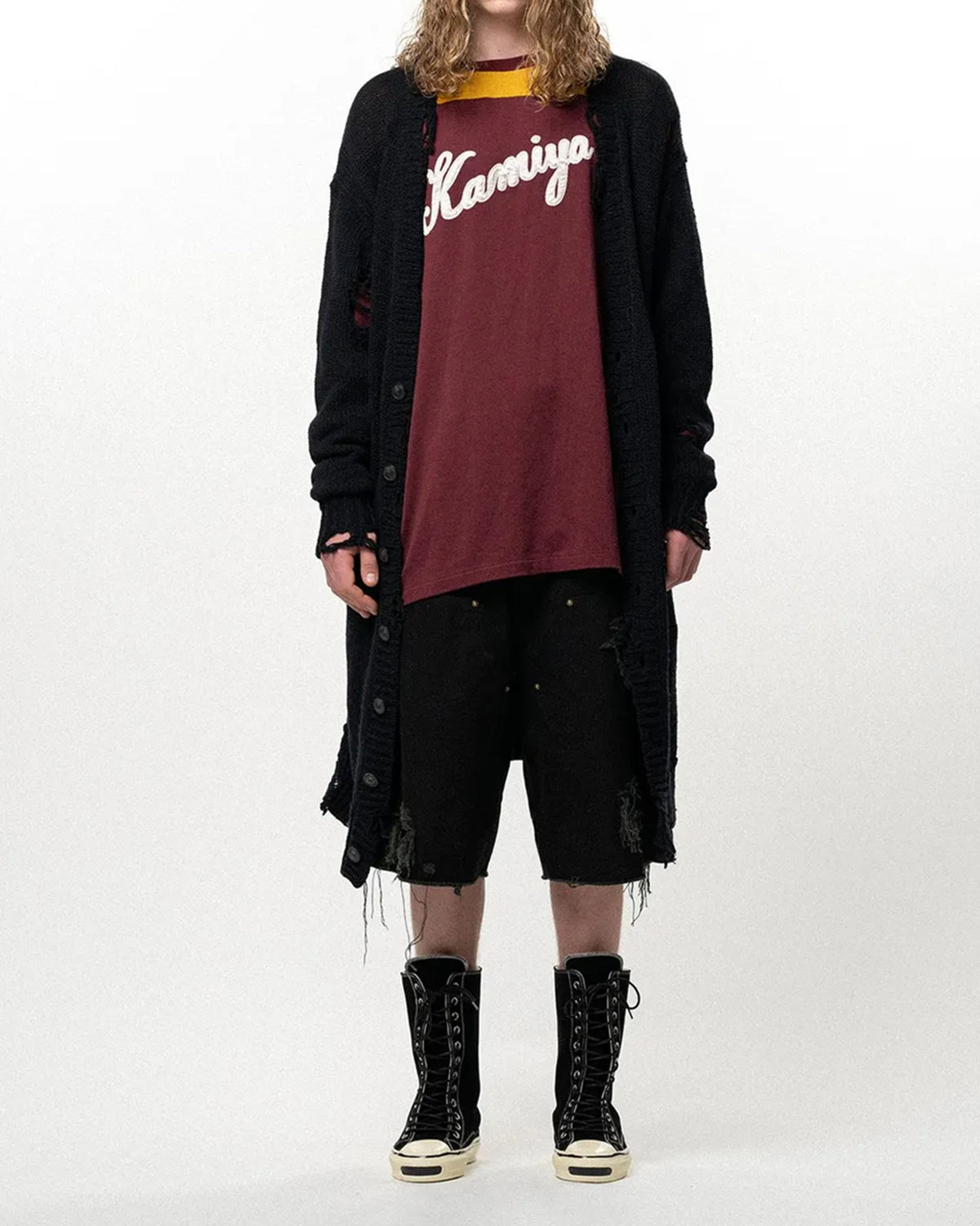 KAMIYA の Damaged Low Gauge Long Cardigan (G17CD077)