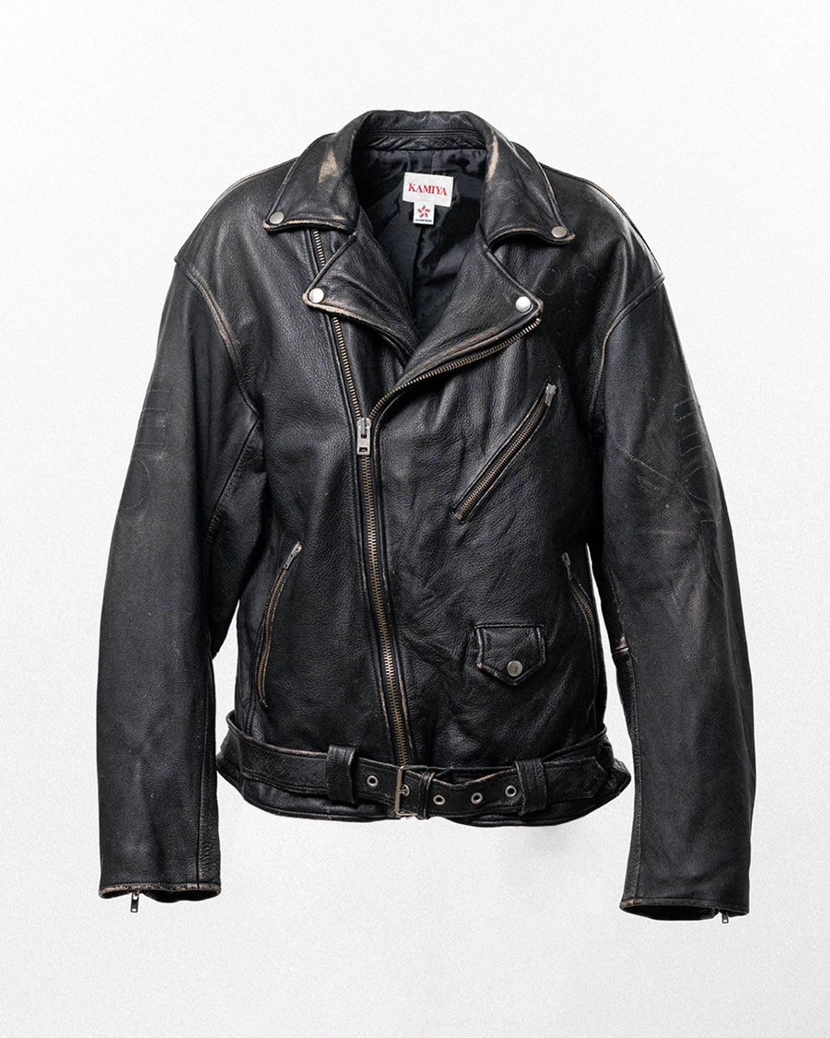 KAMIYA の Distressed Leather Biker Jacket (G16BL011)