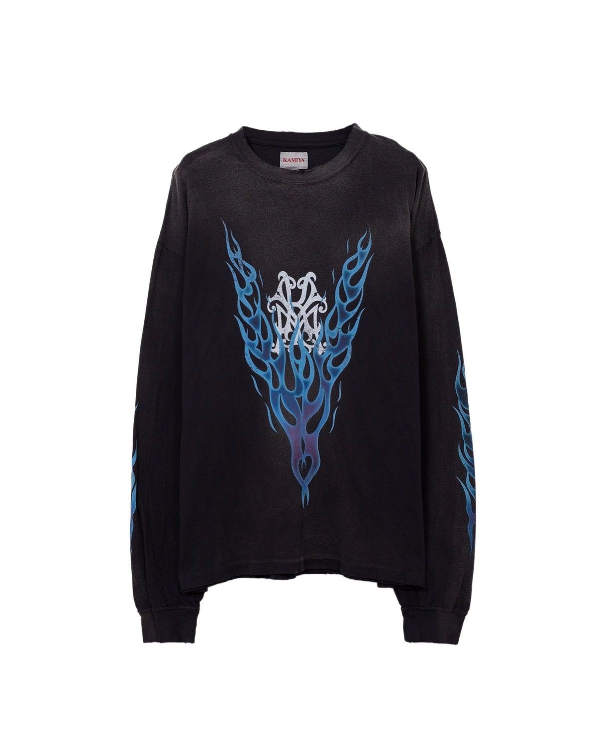 KAMIYA の “KMY-FIRE” Distressed L/S T-shirt (G14LT079)