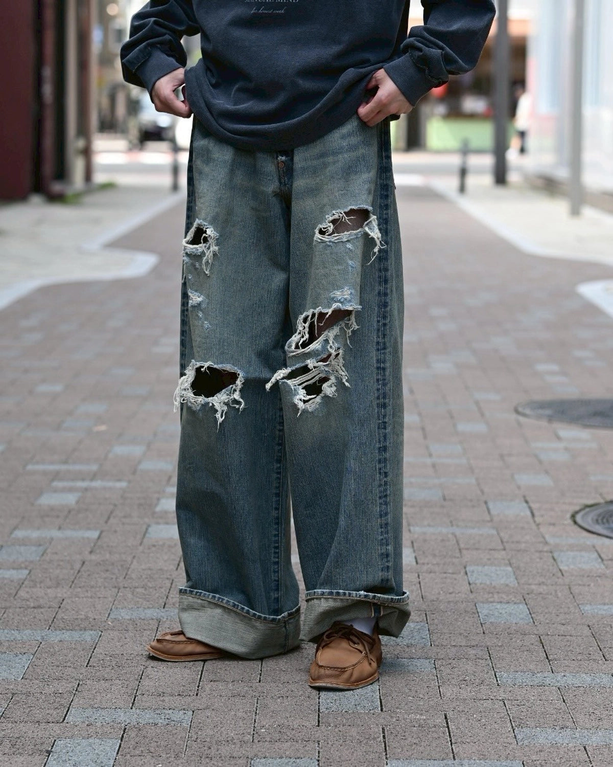 SUGARHILL / DAMAGED MODERN DENIM PANTS WIDE CUT (25880409)