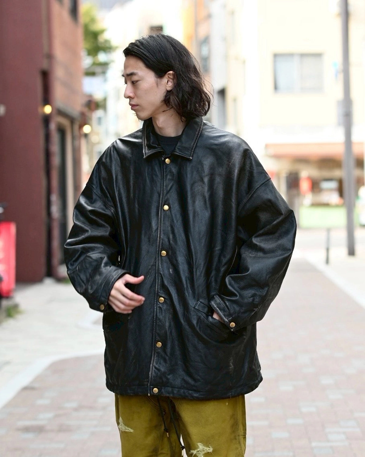 KAMIYA / Distressed Leather Coach Jacket (G15BL011)